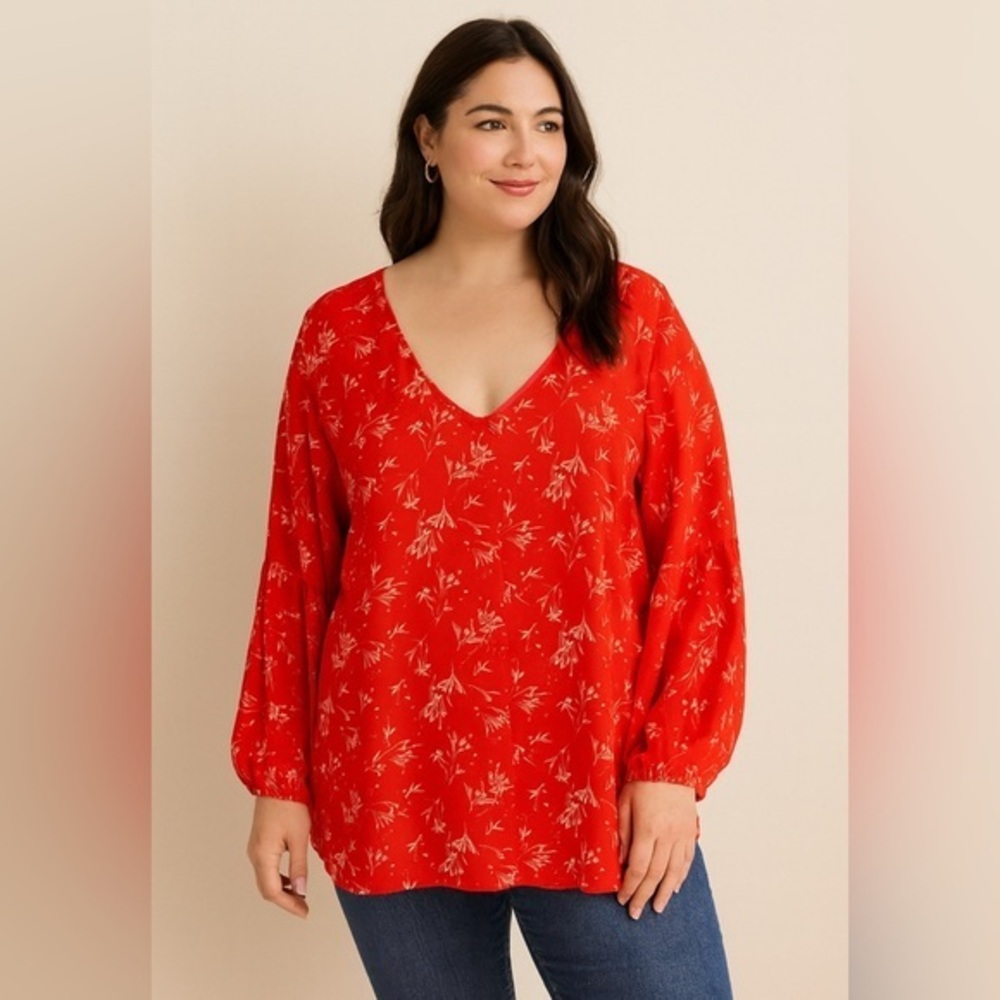 Collective Concepts Women’s Coral Orange Long Sleeve Blouse NWOT 2X #2365